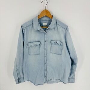 Caslon Light Wash Chambray Button Down Cotton Size XL Coastal Western Utility
